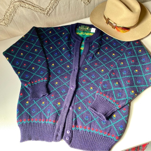 Vintage Sweaters - #131-Made in Britain TULCHAN Rare vintage floral tulip sweater in PURE new wool